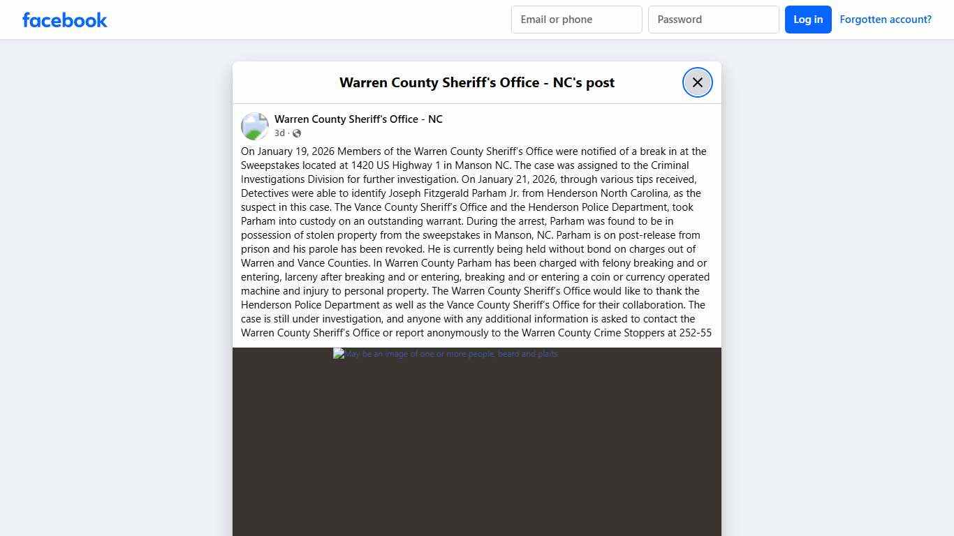 On January 19, 2026... - Warren County Sheriff's Office - NC Facebook
